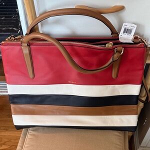 Coach Red, Black, and Tan Striped Tote